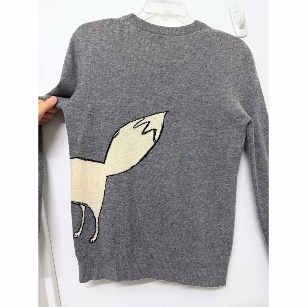 Burberry Brit Fox Wraparound Gray Crewneck Sweater Cashmere Wool Animal Print S - Picture 11 of 15